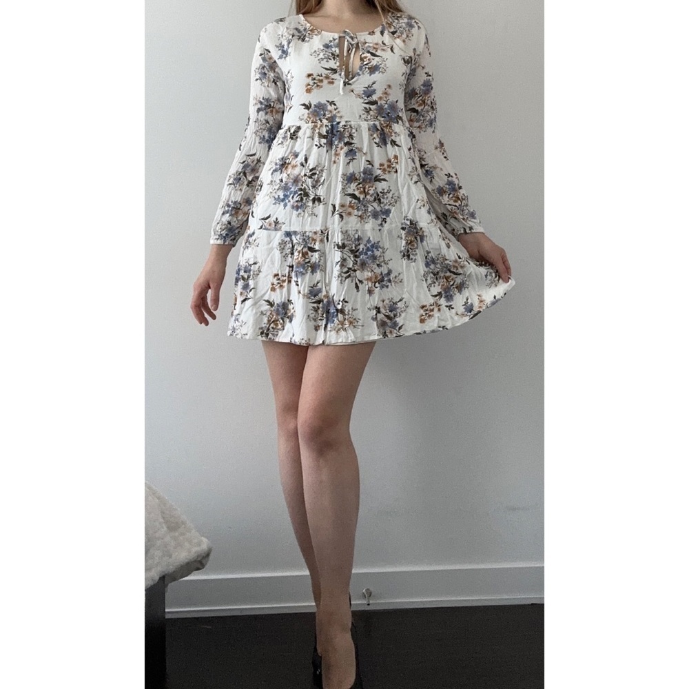 American Eagle AEO white floral print dress bohemian tall peasant long sleeve M - Picture 11 of 11
